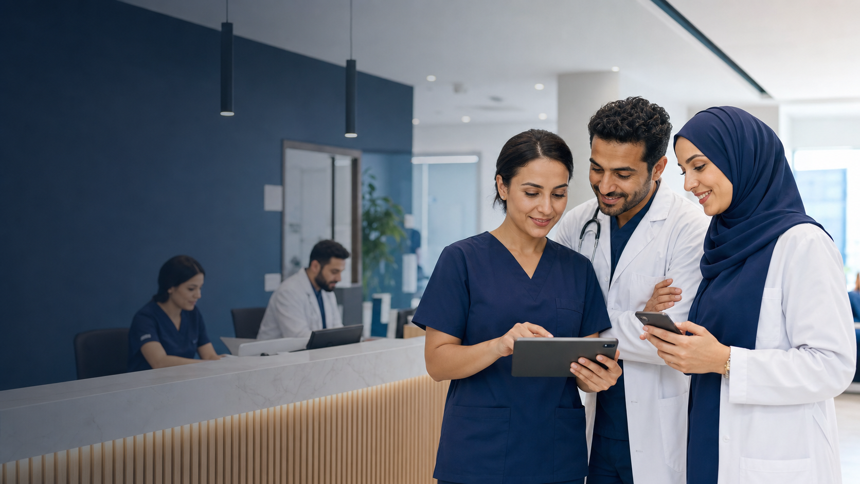 Clinic clinicians using PatientBook on tablet and mobile devices